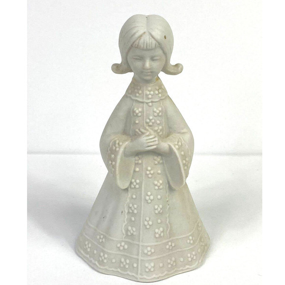 VINTAGE JOSEPH MAGNIN WHITE PORCELAIN BISQUE CHOIR GIRL BELL JAPAN - Picture 1 of 4